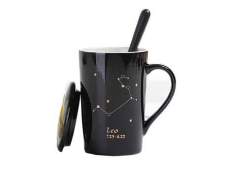 Taza XGF Tazas de cerámica creativas de tres piezas con tapa de cucharada Taza de café de la leche del zodiaco del zodiaco negro 400 ml | tazas (ne...