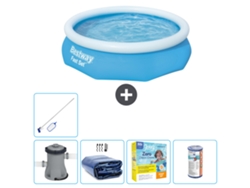 Piscina hinchable redonda Fast Set BESTWAY - 305 x 76 cm - Azul - Bomba incluida Vela solar - Paquete de mantenimiento - Filtrar - kit de limpieza