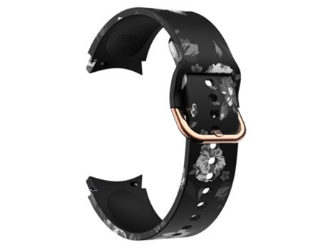 Correa de Silicona 20mm liberación rápida con hebilla para Samsung Galaxy Watch 5 40mm/44mm/5 Pro 45mm - flor gris de fondo negro