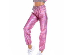 2026-pantalones Casual Holográficos Mujer Moda Streetwear Cool Brillantes Para Club Temporada Todas S Rosa
