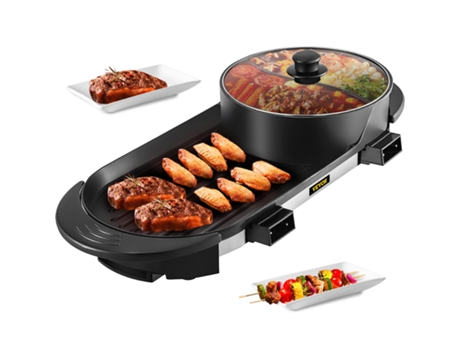 Parrilla Eléctrica 2 en 1 y Olla Caliente Portátil 2.5L Sin Humo, Aluminio + Acero Inoxidable + Vidrio Templado VEVOR