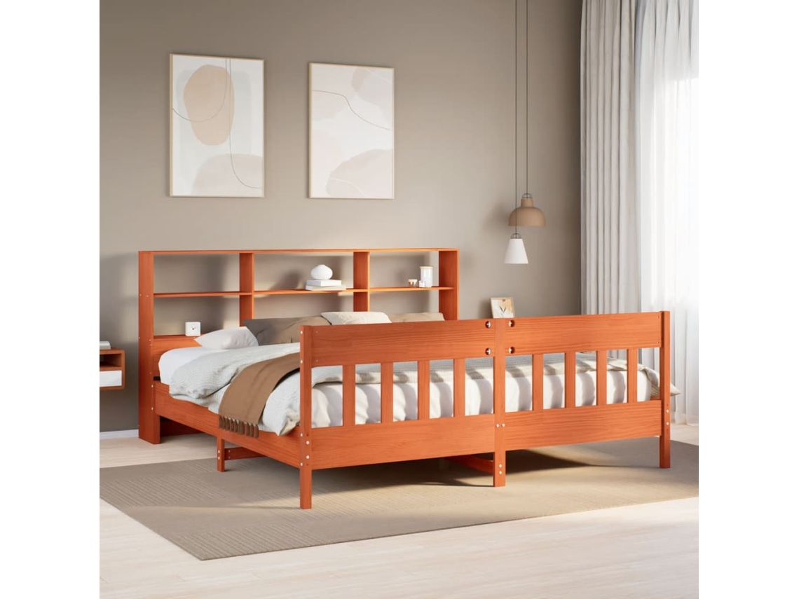 Cama Sin Colchón Madera Maciza De Pino Marrón Cera 200x200 Cm