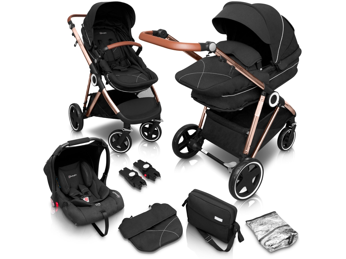Cochecito De Bebé 3 In 1 Babygo Halime Black (chasis Dorado)