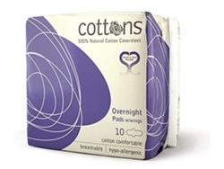 Compresa Overnight Noche C/Alas 100% Algodón 10 Unidades COTTONS ORGANIC