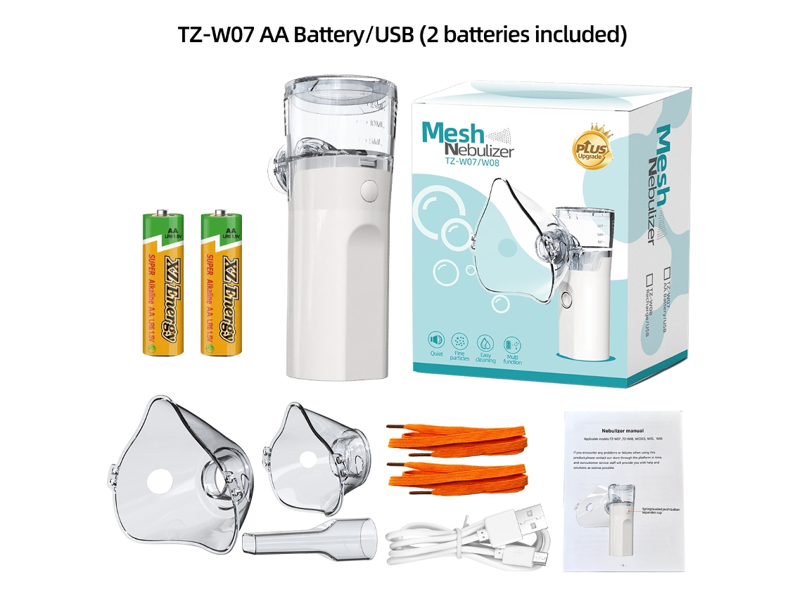 Nebulizador portátil con batería alcalina USB, kit completo, silencioso, para uso doméstico, de viaje y familiar.