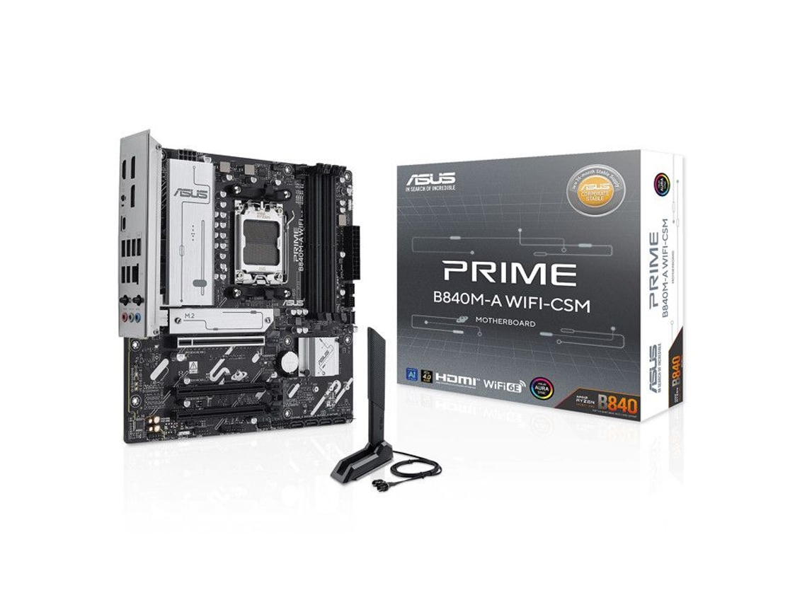 ASUS PRIME B840M-A WIFI - Placa base Micro ATX Socket AM5 AMD B840 - 4x DDR5 - M.2 PCIe 4.0 - USB 3.1 - PCI-Express 4.0 16x - LAN 2.