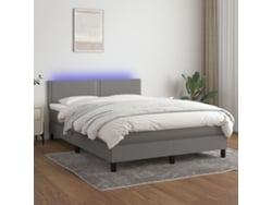 Cama box spring colchón y luces LED tela gris oscuro 140x200 cm