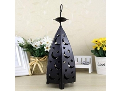 Portavelas De Hierro, Farol Decorativo Con Agujeros En Forma De Luna Y Estrella (negro)