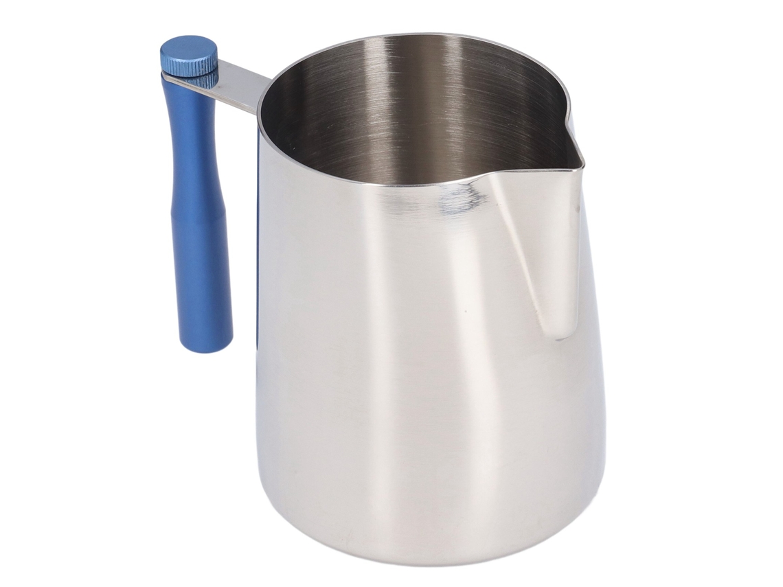 Jarra para espumar café de acero inoxidable de 600 ml, resistente a golpes, con asa desmontable, color azul