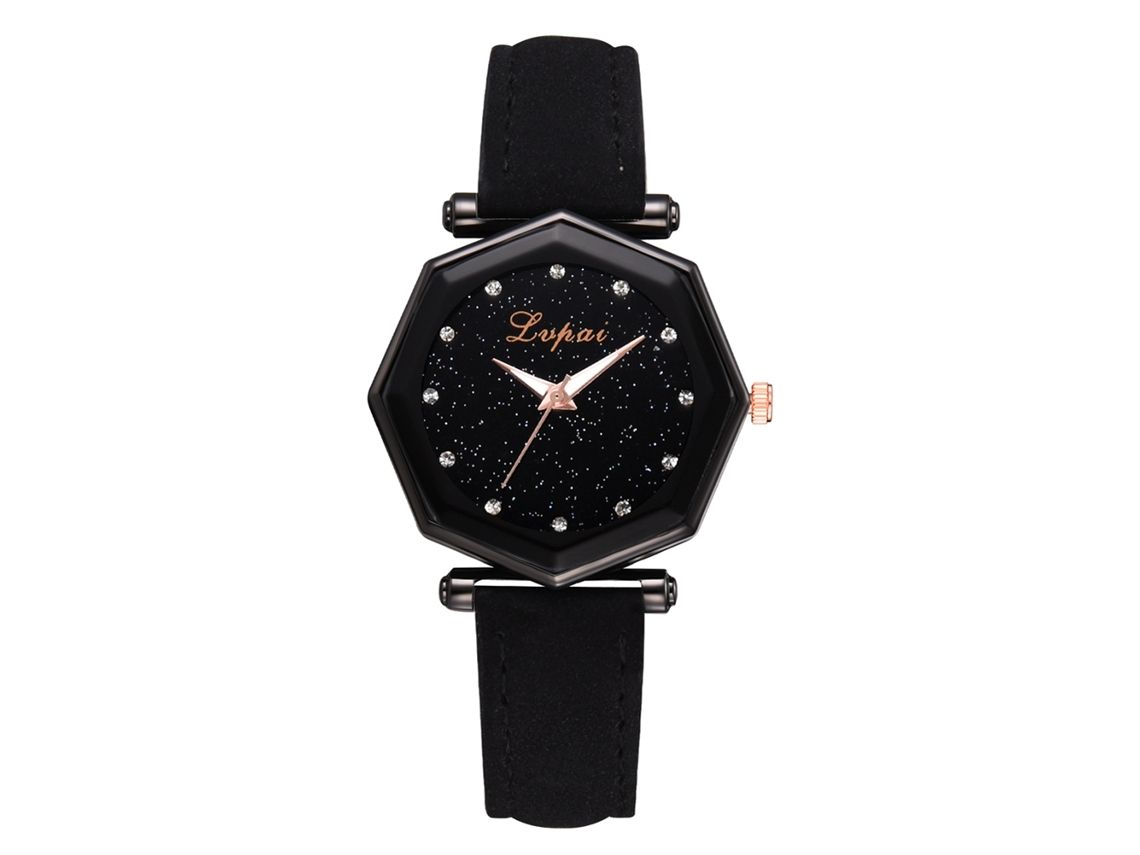 Reloj De Pulsera De Cuarzo Para Mujer Con Correa De Piel Sintética De Estilo Geométrico (negro)