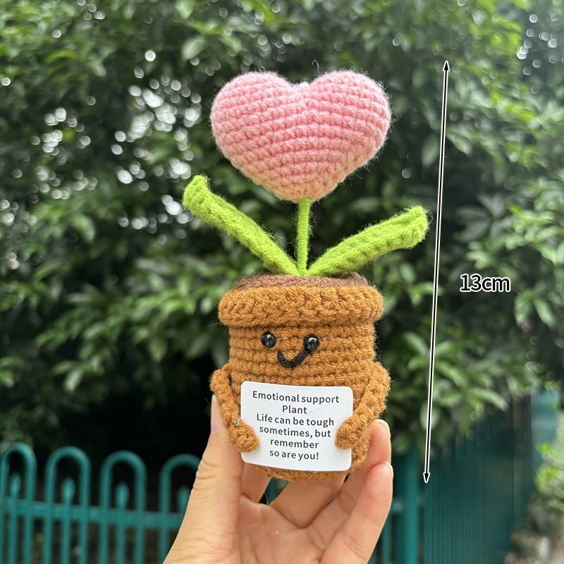 Adorno De Escritorio Con Planta Artificial Tejida A Crochet, Regalo De Graduación