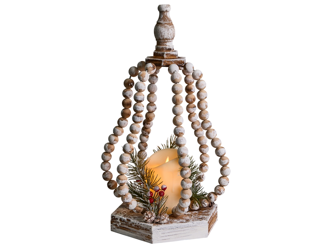 Adorno Natalício Feito À Mão Com Iluminação Led Beliani Petruma De Madeira De Abeto Castanho 20x25x40