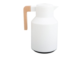 Jarra de café de 1000 ml con asa de madera, doble pared, térmica, blanca
