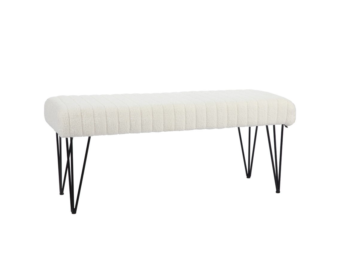 Banco De Tecido 118,5x46x49,5cm Pernas Metálicas Alfinete, Creme