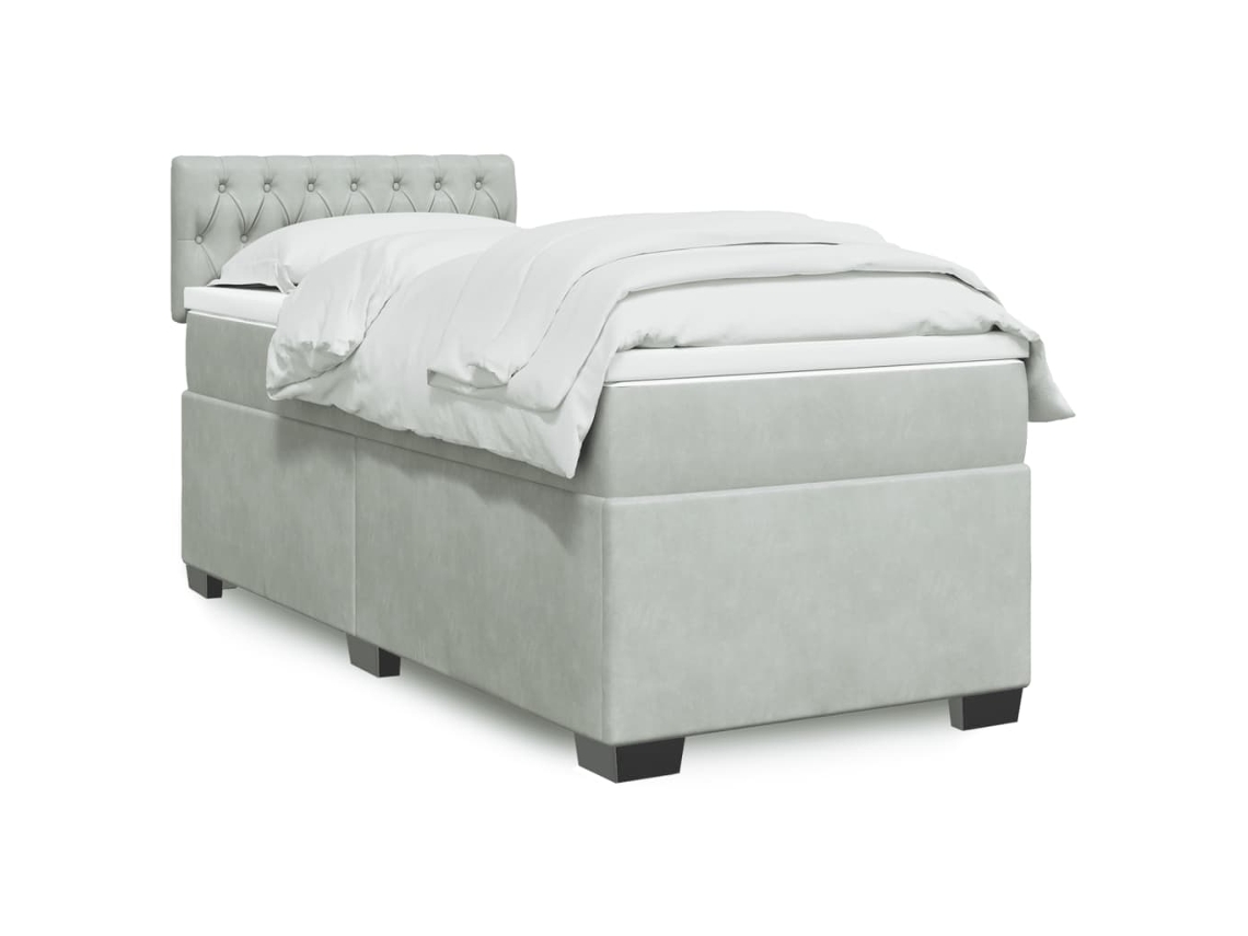 Cama Box Spring Con Colchón Terciopelo Gris Claro 100x200 Cm