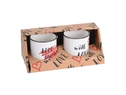 Juego De 2 Tazas Mug Blanco Corazones Porcelana