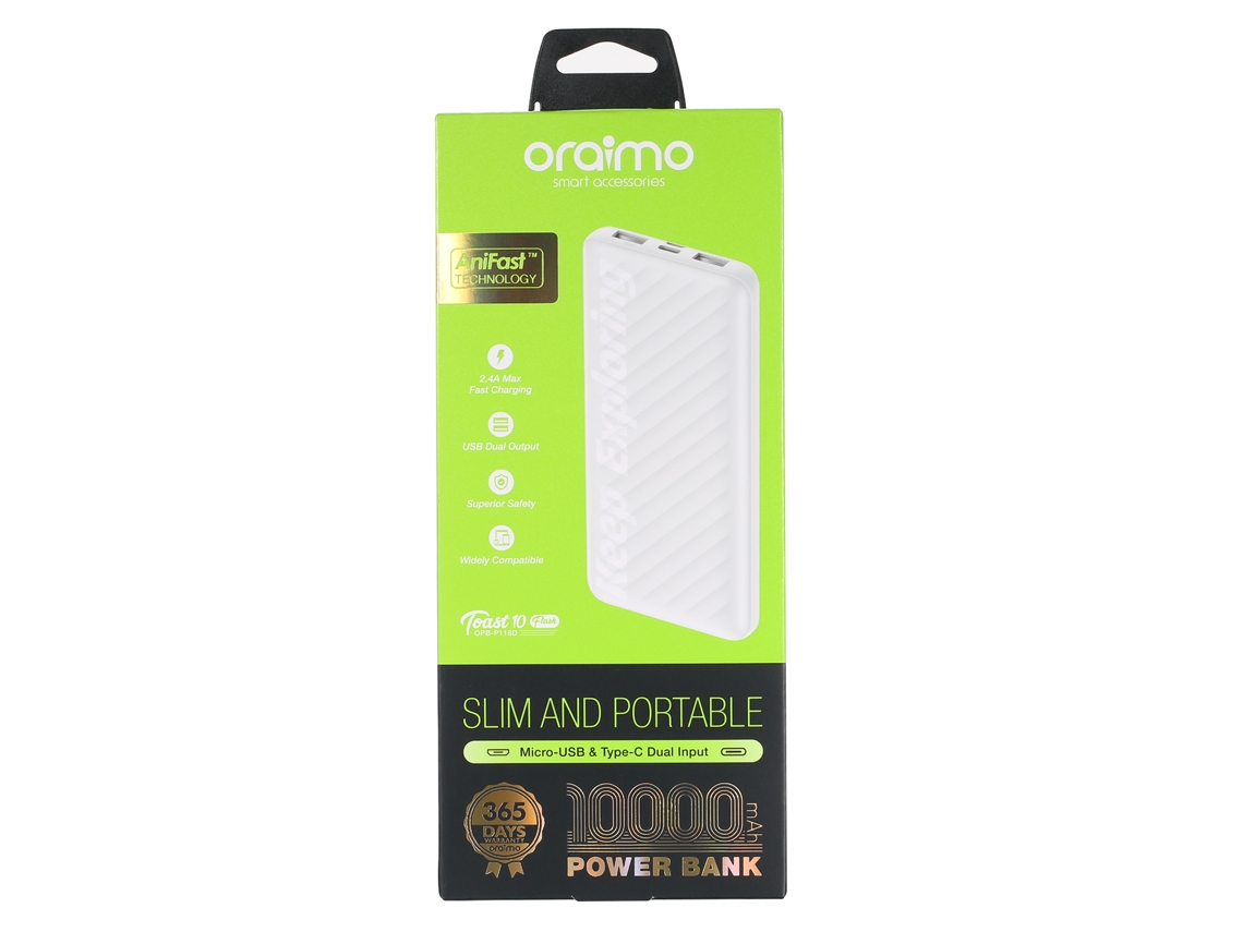 Batería Externa Portátil Oraimo Opb-p118d Blanca De 10000 Mah