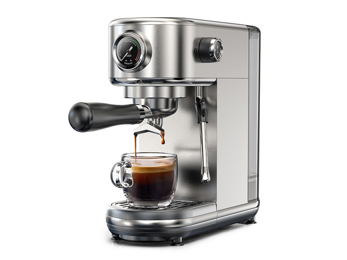 Máquina de café expreso HIBREW H10B 20Bar Semiautomática 51mm Mango de aleación de aluminio 1.3L Tanque de agua extraíble Plata