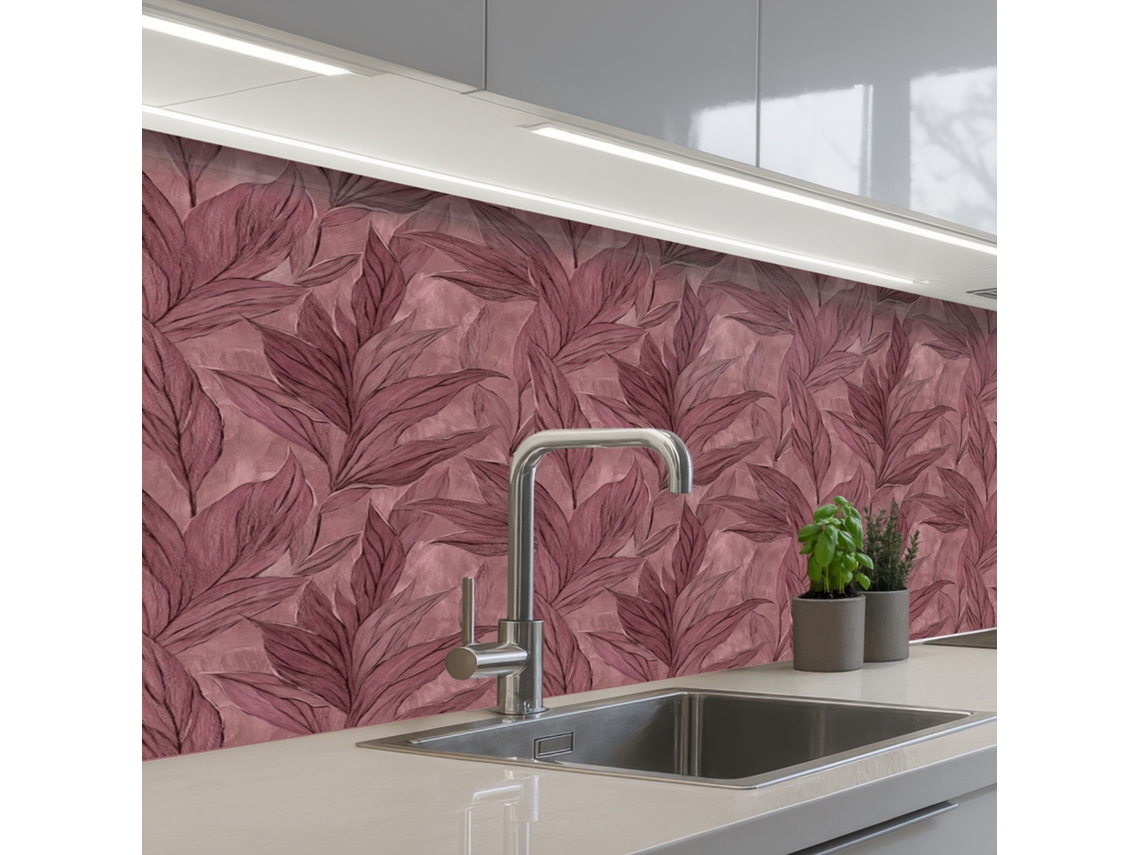 Paneles para salpicadero de cocina - Diseño de hojas - Morado 150x60 cm