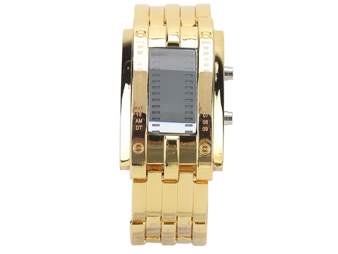 Reloj (led Impermeable) Hz338 Versión Coreana Pareja Moda Exquisito Acero Oro Negro Aleación Binaria Correa De Acero De Negocios