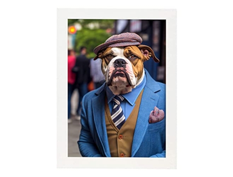 NACNIC Lámina Bulldog Americano Optimista En Fotografía A Todo Color Divertidas Ilustraciones Realistas De Animales Con Ropa Humana A3 Marco Blanco