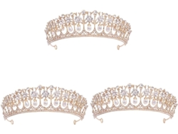Coroa Dourada De 3 Peças Com Strass, Acessório De Casamento, Tiara De Festa, Elegante Para Fotos E