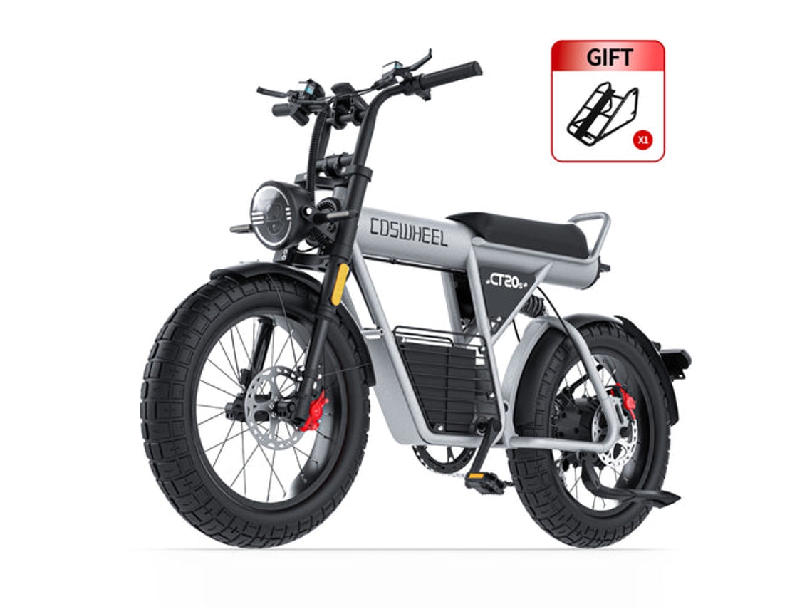 Bicicleta eléctrica Coswheel CT20S, motor de 2000 W, batería de 60 V 27,5 Ah, neumáticos todoterreno de 51 cm x 12,7 cm, intermitentes