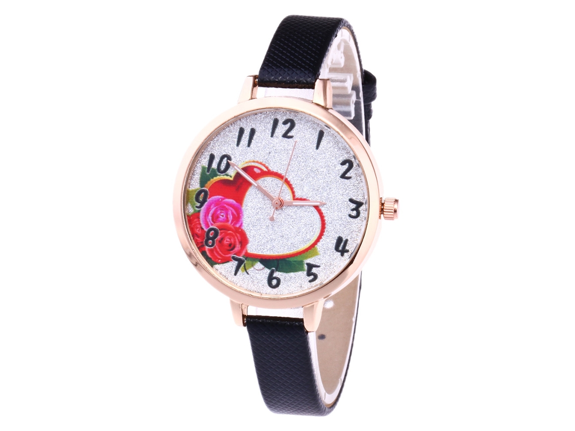 Reloj De Cuarzo Con Correa De Cuero Estrecha, A La Moda Para Chicas (negro)