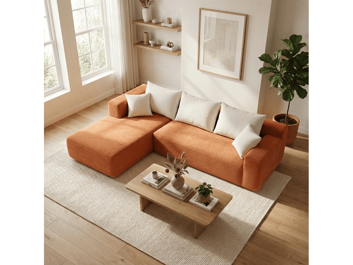Coco Living Sofá De Salón Luna 3 Plazas - Pana Acanalada - Naranja Blanco Izquierda