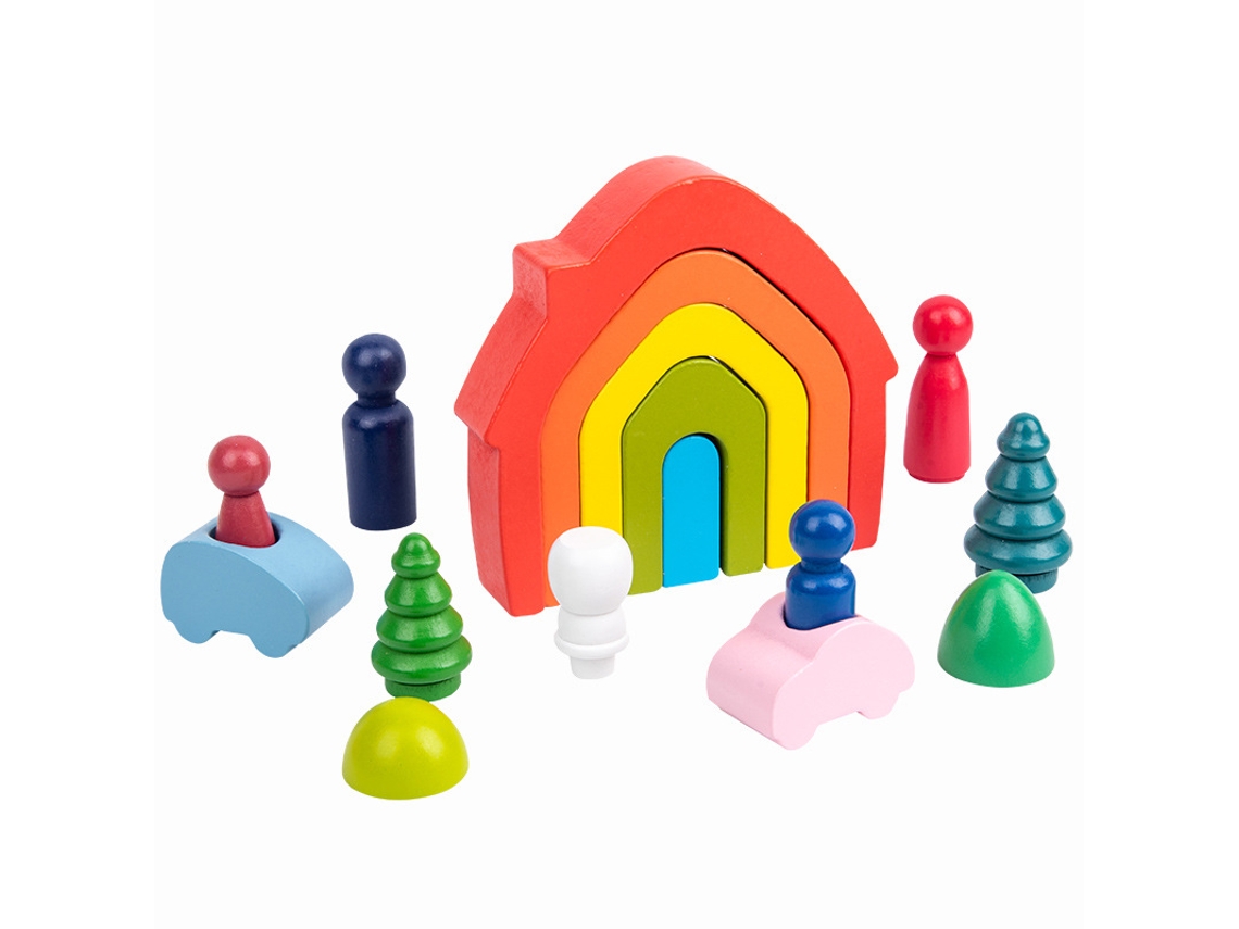 Peças De Madeira Empilháveis Da Casa Do Arco-íris, Brinquedos Montessori De Formas E Cores, Conjunto De Peças Criativas Para Crianças