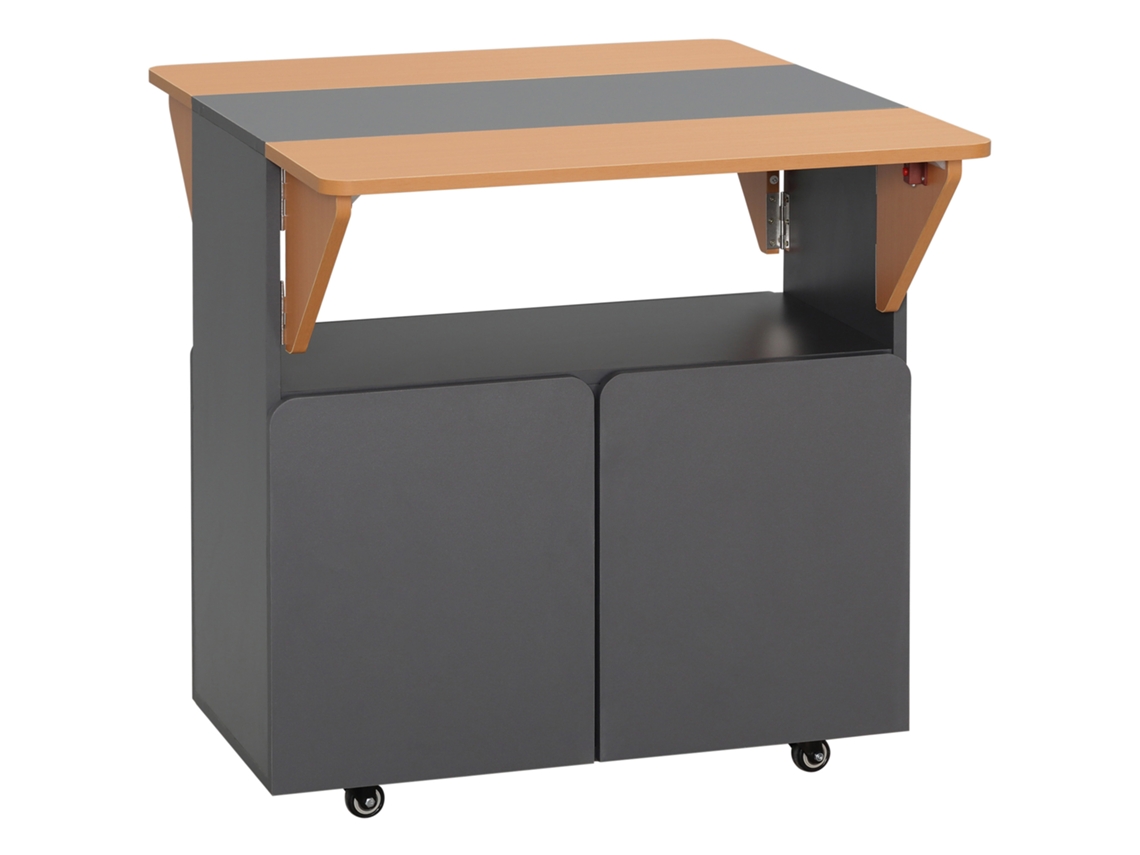Mesa plegable compacta para 4 personas, 4 ruedas, estante oculto, puertas de armario.