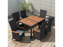 Juego de comedor de exterior de 7 piezas en mimbre, madera de acacia, negro, DKD Home Decor