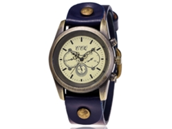 Reloj De Cuero Pu Redondo De Moda Retro Bronce Unisex Quartz (azul)