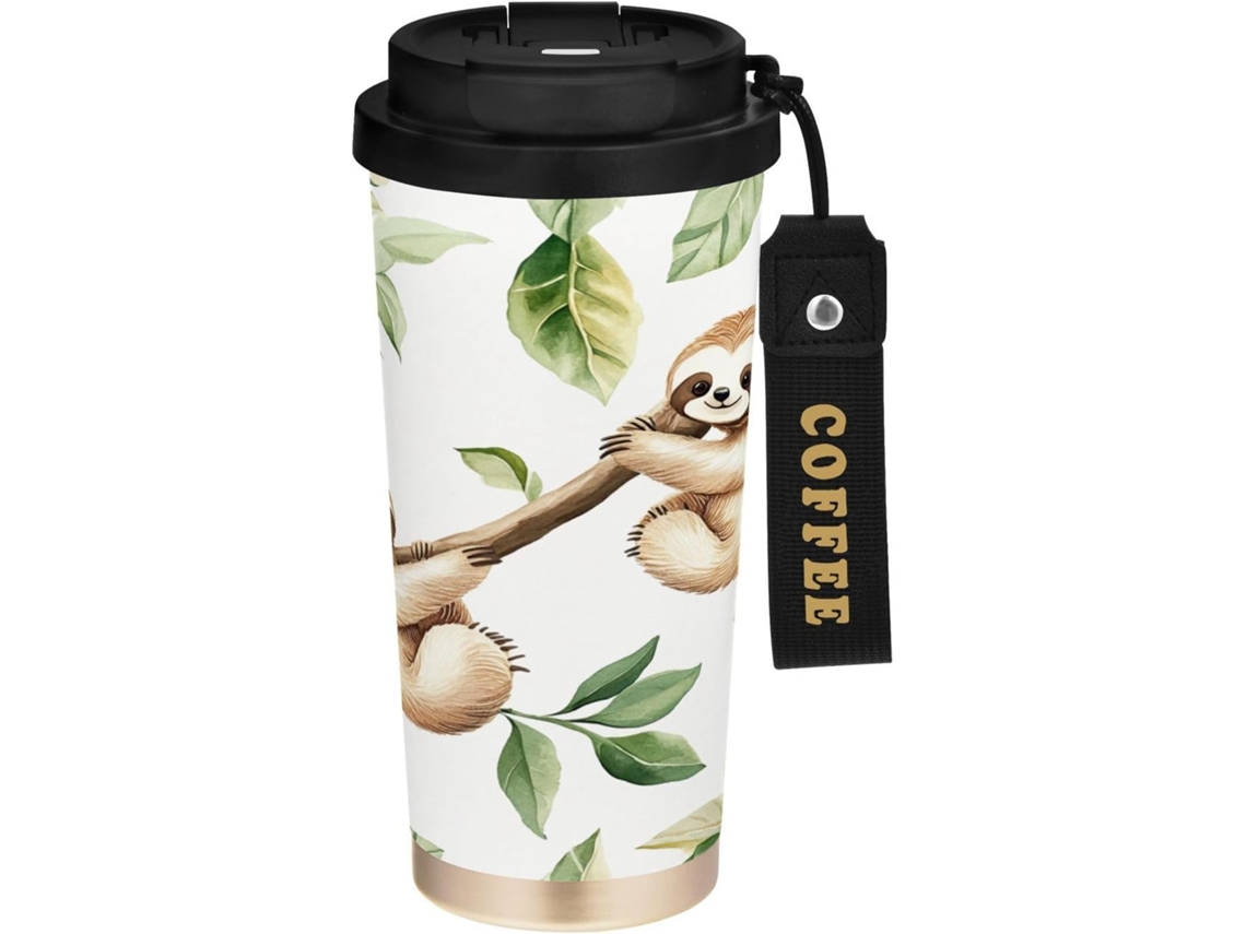 Taza de café de acero inoxidable con doble pared y aislamiento al vacío, con tapa de pajita, 500 ml, sin marca.