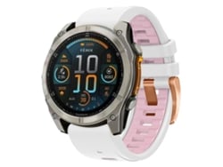 Bracelete Para Garmin Fenix 8 Amoled (43mm) - Silicone - Fivela De Aço Rosé - Liberação Rápida Branco Rosa