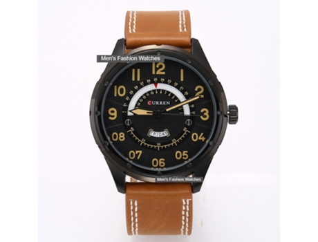 Relojes para Hombres Relojes de Pulsera de Cuarzo Banda de Cuero Reloj de Pulsera Informal para Agua para Hombres-Carácter Caqui de Concha Negra LU...