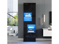 Vitrina De 55x38x170cm, 1 Cajón, 4 Armarios, Led Brillante, Color Negro.
