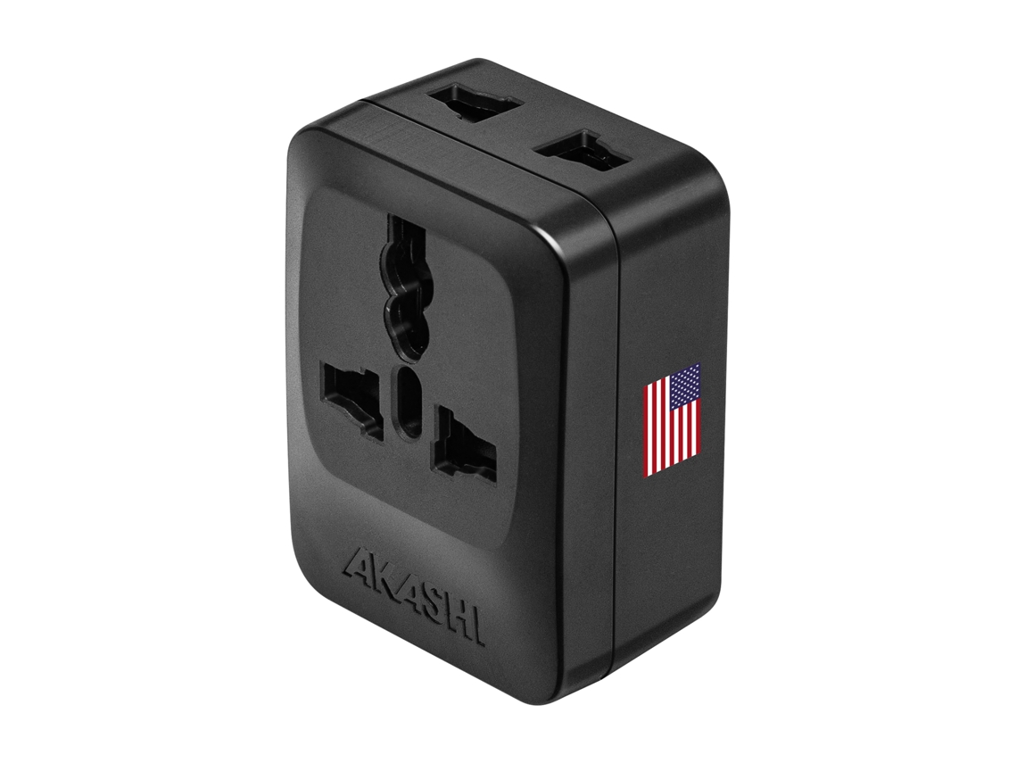 Adaptador de viaje tipo A EE. UU. Japón 3 salidas Negro Akashi