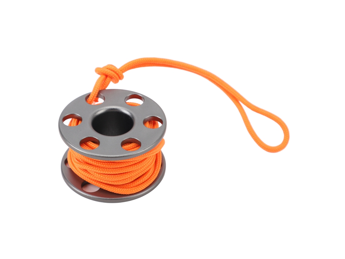 Danu2026-reel Para Dedo De Buceo Scuba Mini Spool De Aluminio Con Línea Nylon Luminosa Para Exploración Submarina Gris