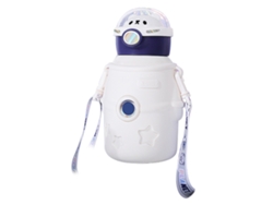 Botella De Agua Infantil De 500 Ml, De Acero Inoxidable Con Aislamiento Al Vacío Y Pajita, Color Blanco.
