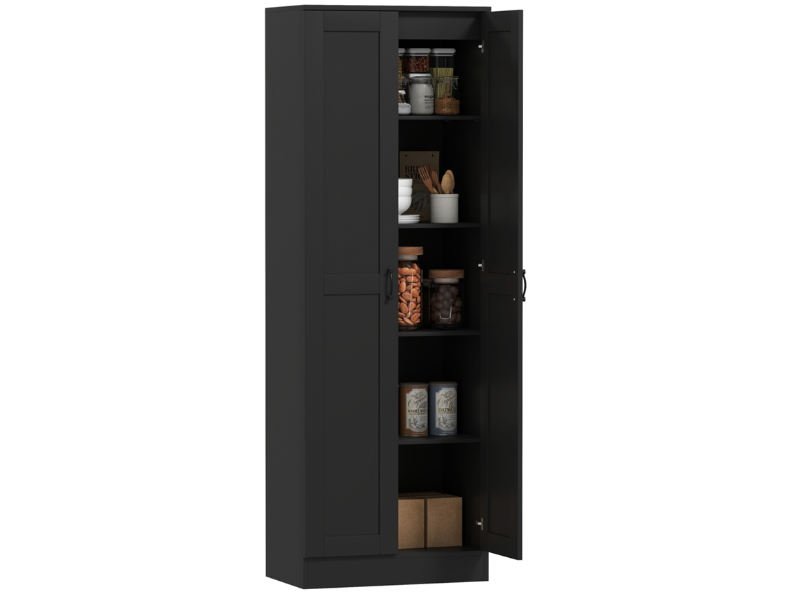 Guarda roupa 2 Portas 5 Prateleiras Estilo Contemporâneo 60x36,5x175cm Preto ZENCORE SERVICES