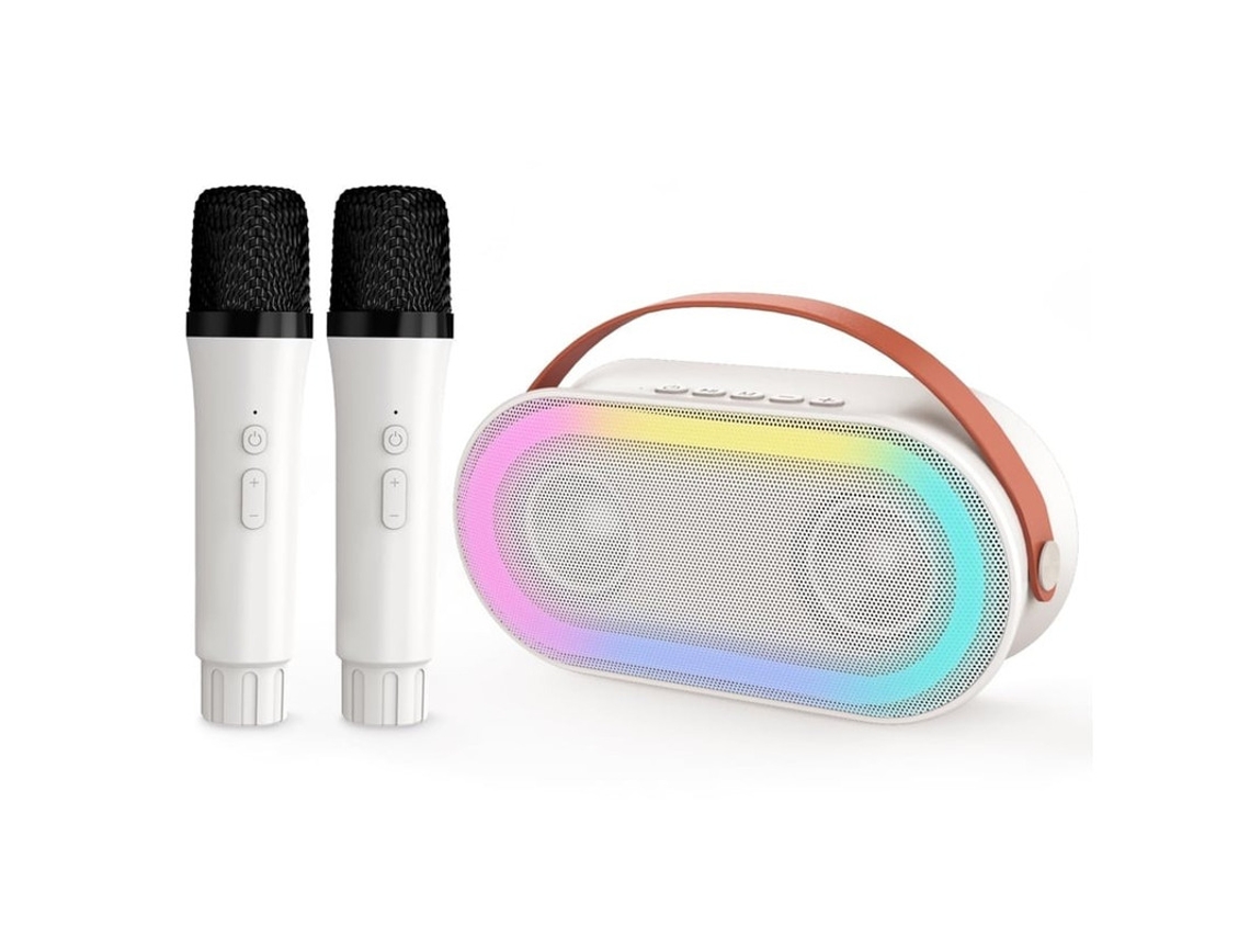 Mini máquina de karaoke con 2 micrófonos inalámbricos, altavoz Bluetooth portátil con graves estéreo y luz LED para niñas y niños de 4 años en adelante Yizhood