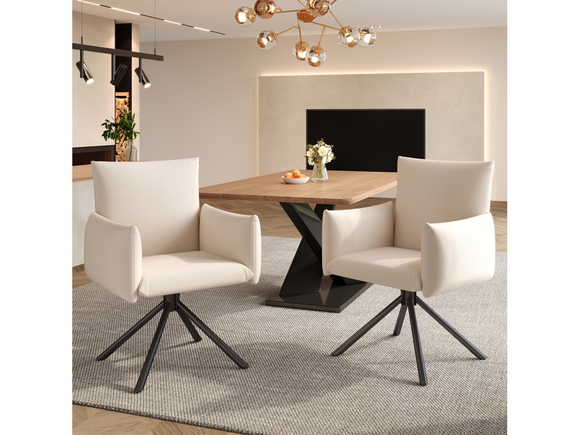 Juego de dos sillas de comedor, sillón tapizado con 4 patas de metal, silla giratoria de 360°
