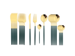 (oro Verde) Juego De Cubiertos De Acero Inoxidable De 24 Piezas, Que Incluye Cuchillo, Cuchara Y Tenedor.