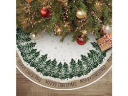 Falda navideña elegante con estampado de pinos y copos de nieve, 122 centímetros (48 pulgadas), ideal para decorar fiestas navideñas. STELASPLEN