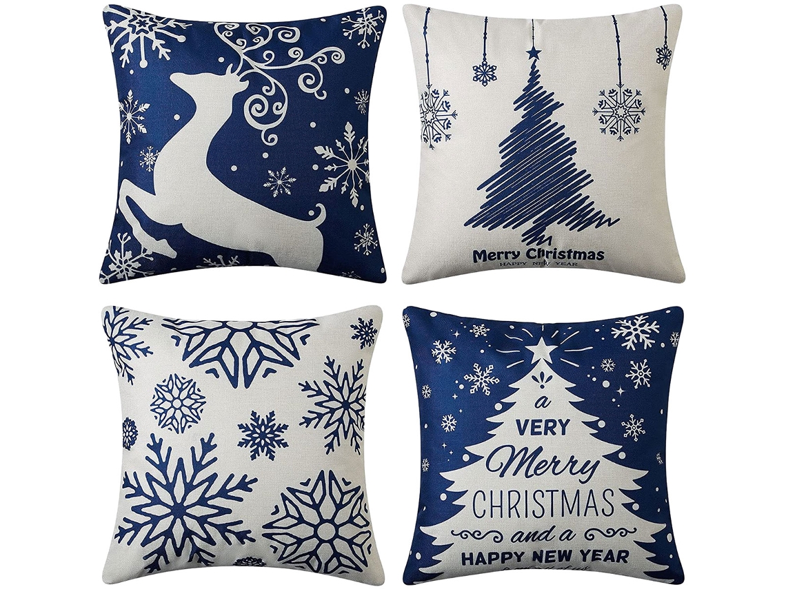Juego De 4 Fundas De Almohada Navideñas Con Motivos De Copos De Nieve