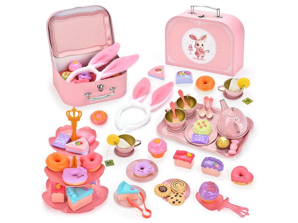 Juego de juguetes infantiles para la merienda familiar con postre y pastel, juguete de simulación para niñas, regalo perfecto, Mdug (rosa)