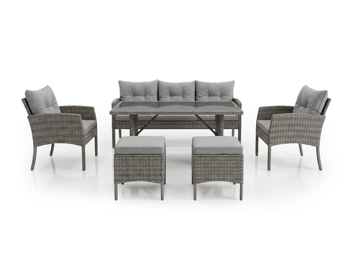 Sofa + Mesa + 2 Sillones + 2 Pufs Ratan Pe Sebas. Muebles De Jardin Y Terraza, Ratan Gris