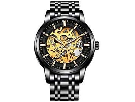 VEANXIN Maquinaria automática Reloj de Oro Esqueleto Reloj Deportivo Impermeable para Hombres-Oro