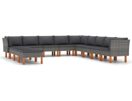 Conjunto 12 de muebles de jardín VIDAXL y cojines ratán sintético gris